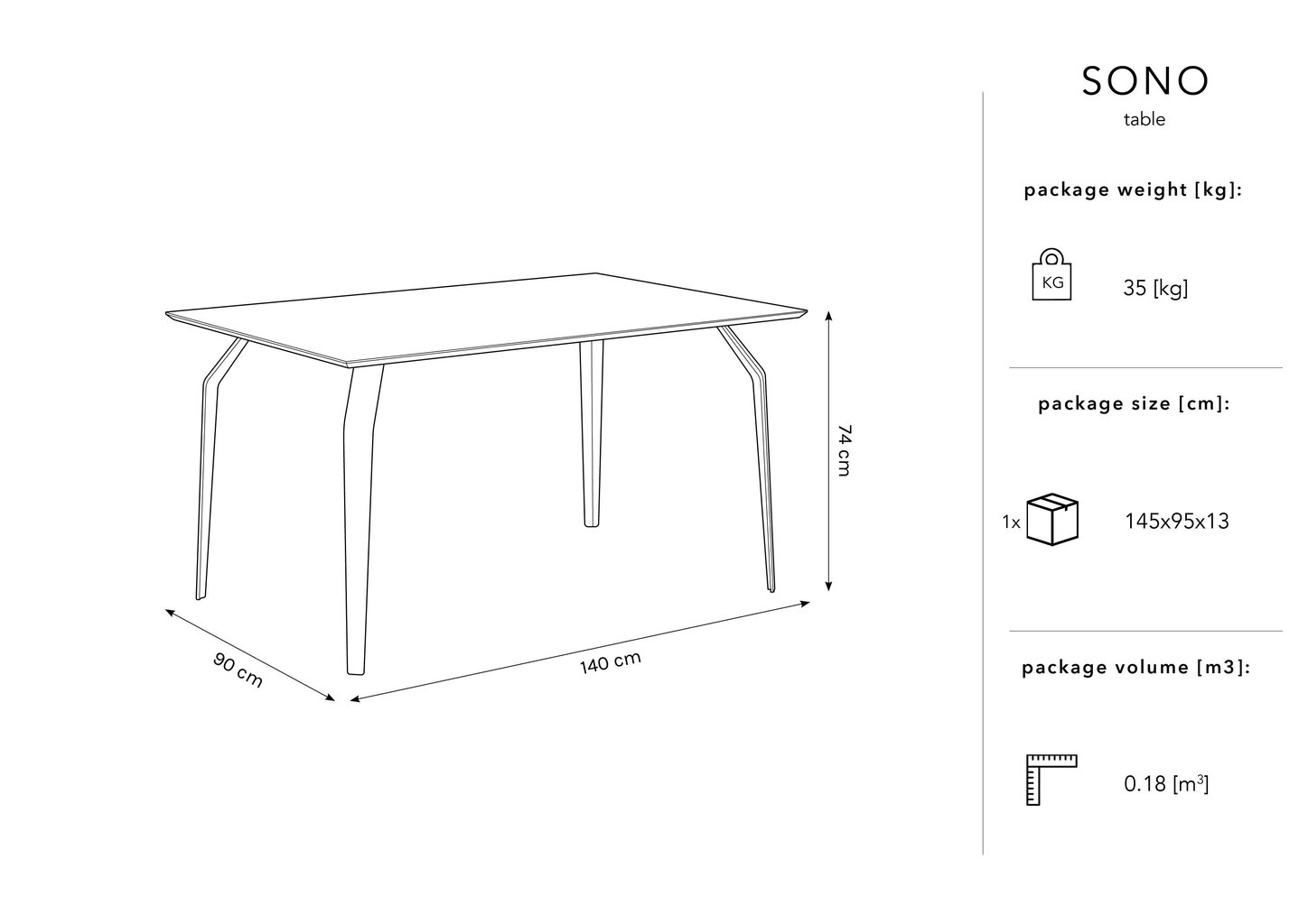 Galds Micadoni Home Sono, 140x90 cm, melns cena un informācija | Virtuves galdi, ēdamgaldi | 220.lv