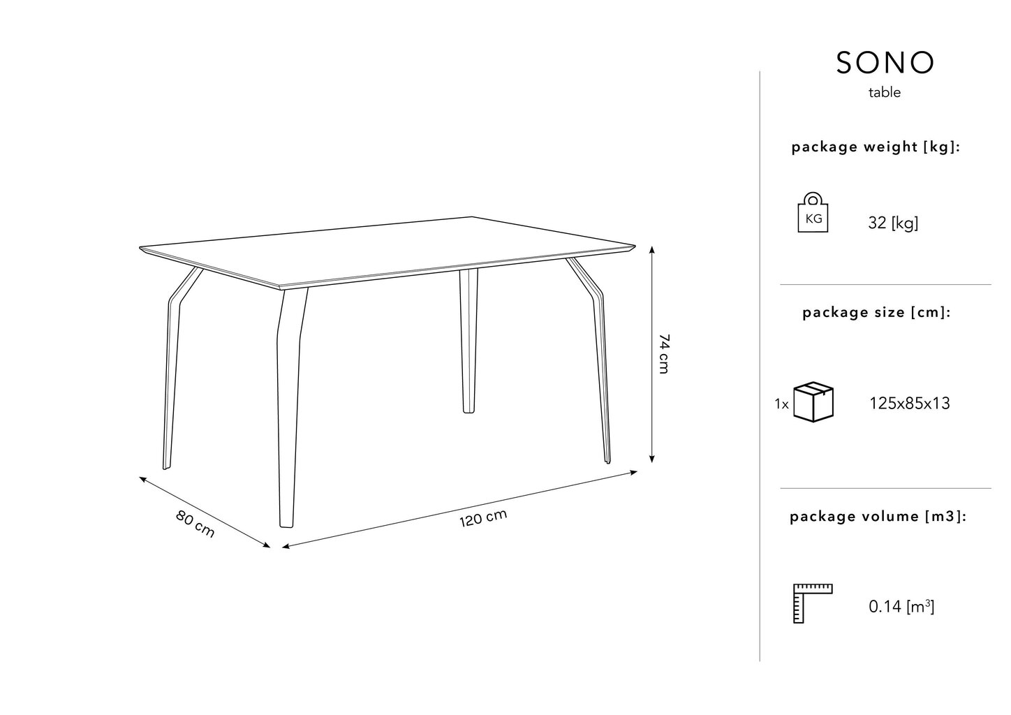 Galds Micadoni Home Sono, 120x80 cm, melns cena un informācija | Virtuves galdi, ēdamgaldi | 220.lv