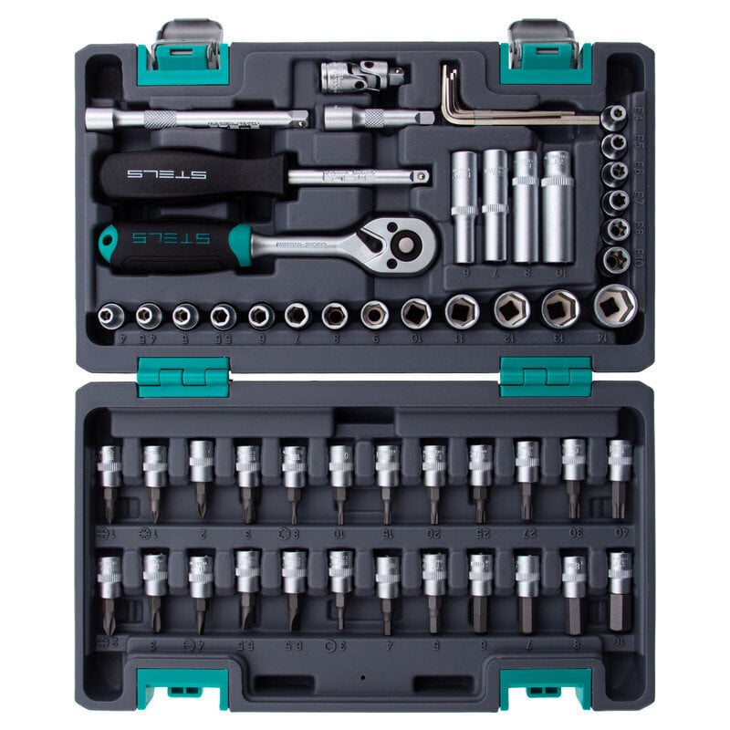 Instrumentu komplekts, 1/4", CrV, plastmasas futrālī, 57 priekšmeti// Stels cena un informācija | Rokas instrumenti | 220.lv