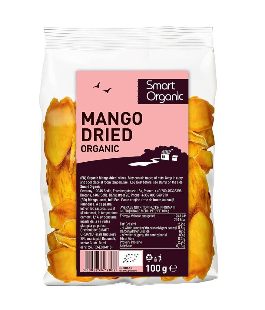 Kaltēta mango strēmeles Smart Organic, 100 g cena un informācija | Rieksti, sēklas, žāvēti augļi | 220.lv