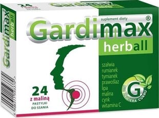 Uztura bagātinātājs Gardimax Herbal bez cukua aveņu pastilas, N24 cena un informācija | Vitamīni, preparāti, uztura bagātinātāji labsajūtai | 220.lv