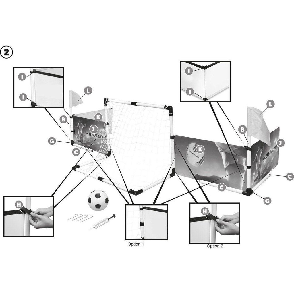 Futbola vārti un laukums Dunlop, 230 x 73 x 36 cm cena un informācija | Futbola vārti un tīkls | 220.lv