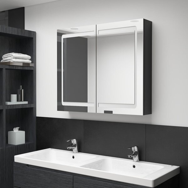 VidaXL vannasistabas skapītis ar spoguli un LED, 80x12x68 cm, melns, Juoda  cena | 220.lv