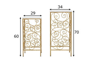 2 sānu galdiņu komplekts, 34X34X70/29X29X60 cm, zelta krāsā/balts цена и информация | Журнальные столики | 220.lv