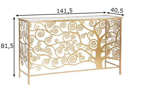 Konsole Dzīvības koks, 141,5X40,5X81,5 cm, zelta krāsā цена и информация | Konsoles galdiņi | 220.lv