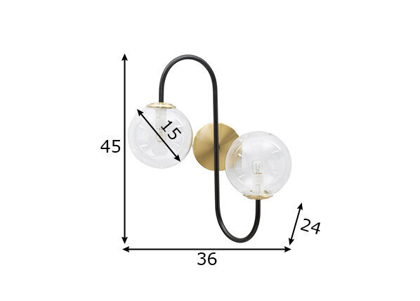 Sienas lampa dzelzs melna, 36X24X45 cm, zelta/melna cena un informācija | Sienas lampas | 220.lv