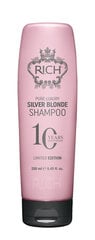 Maigs attīrošs matu līdzeklis, kas novērš dzelteno krās RICH Pure Luxury Silver Blonde Shampoo 250 ml cena un informācija | Šampūni | 220.lv