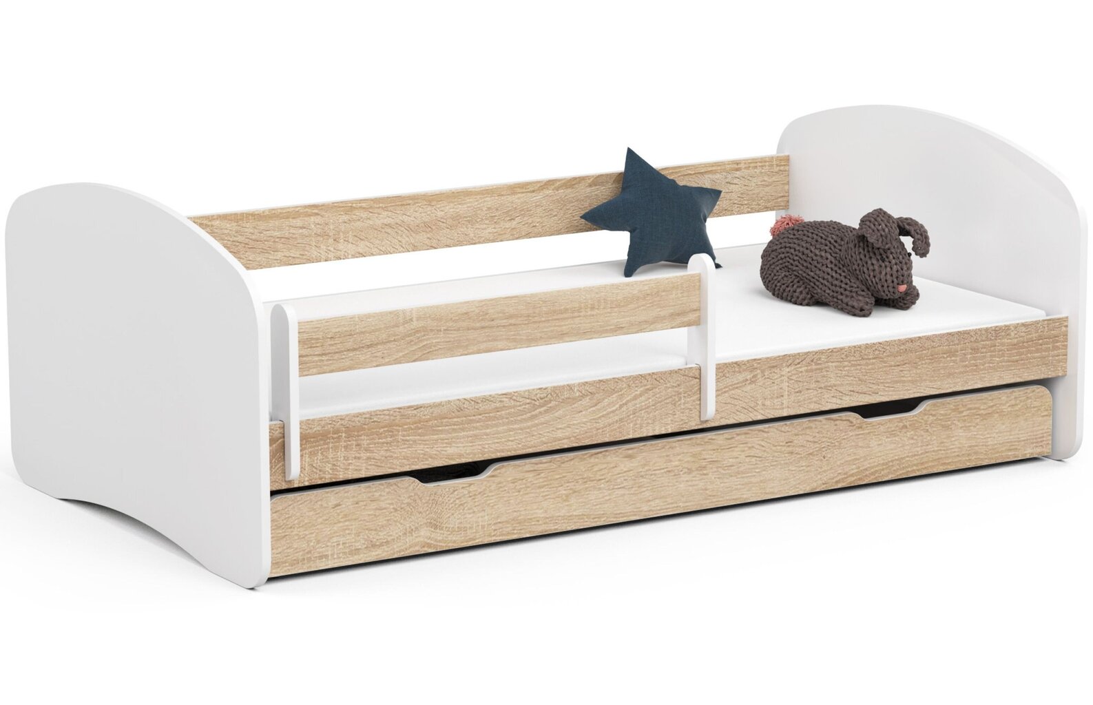 Bērnu gulta NORE Smile, 180x90 cm, balta/ozola krāsas cena un informācija | Bērnu gultas | 220.lv