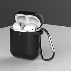 AirPods 2 / AirPods 1 мягкий силиконовый чехол для наушников + брелок-карабин, черный цена и информация | Наушники | 220.lv