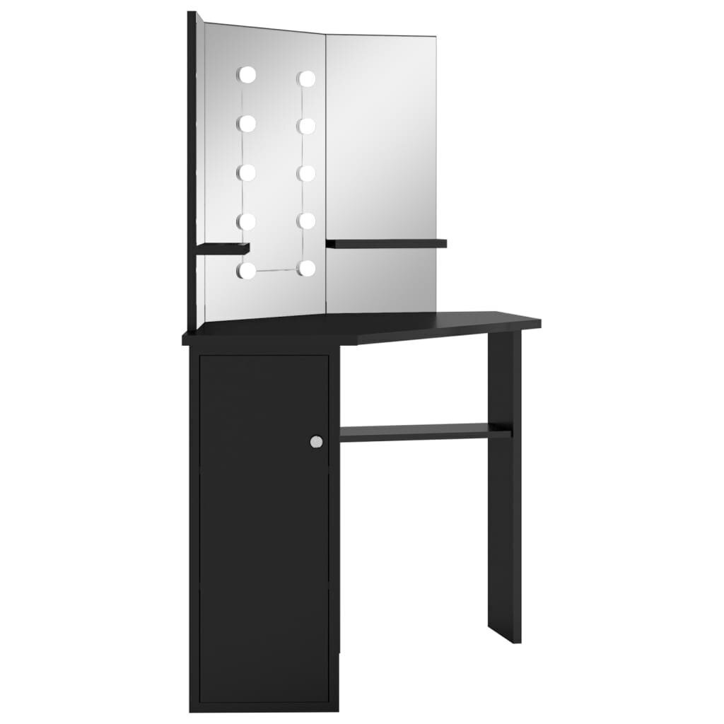 vidaXL stūra spoguļgaldiņš ar LED, melns, 111x54x141,5 cm cena un informācija | Kosmētikas galdiņi | 220.lv