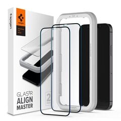 Защитное стекло Spigen ALM для iPhone 12 Pro и iPhone 12, прозрачно-черное цена и информация | Защитные пленки для телефонов | 220.lv