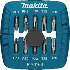 P-70166 Uzgaļu komplekts 10 izmēru (PH1;PH2;PH3;PZ1;PZ2;PZ3;T15;20;T25;T30) Makita цена и информация | Шуруповерты, дрели | 220.lv