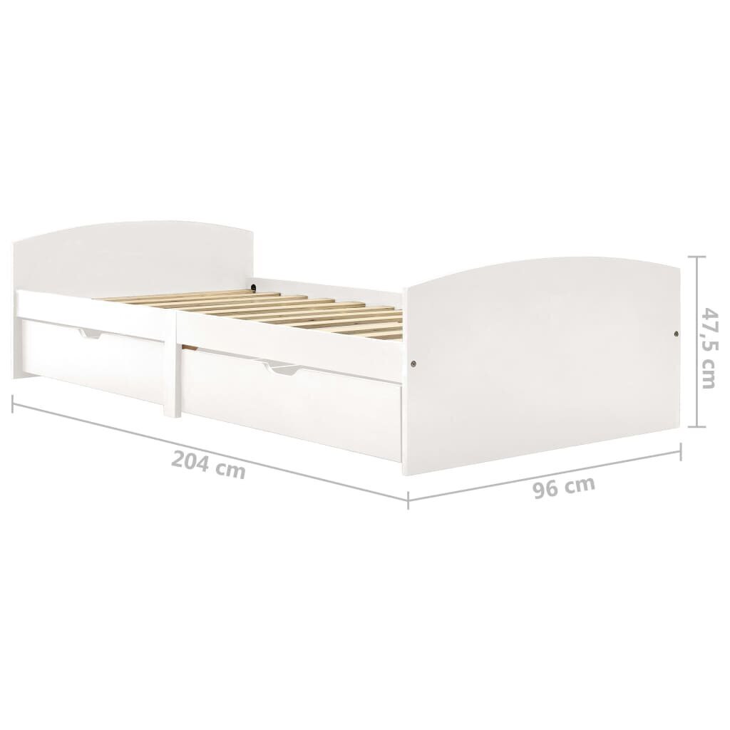 vidaXL gultas rāmis ar 2 atvilktnēm, balts priedes koks, 90x200 cm cena un informācija | Gultas | 220.lv