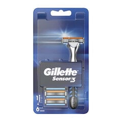 Gillette Sensor3 - Shaver + 6 heads цена и информация | Косметика и средства для бритья | 220.lv