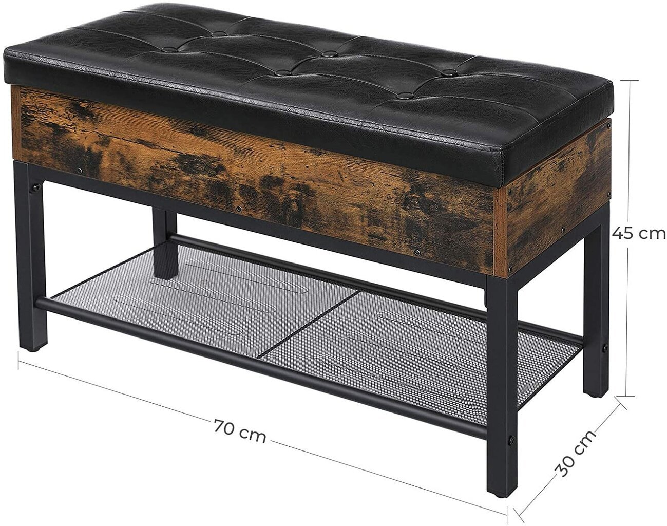 Dīvāniņš-plaukts apaviem LSB46BX, brūns/melns цена и информация | Apavu skapji, apavu plaukti, priekšnama soliņi | 220.lv
