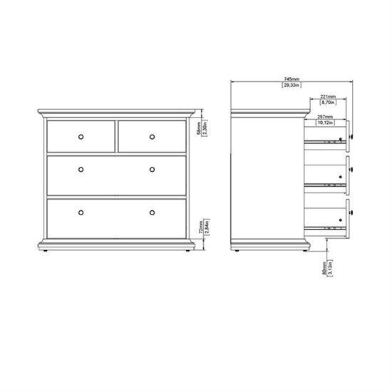 Kumode Tvilum Paris 4, balta цена и информация | Kumodes | 220.lv