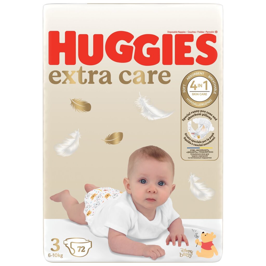 Autiņbiksītes Huggies Extra Care, 3. izmērs, 6-10 kg, 72 gab. цена и информация | Autiņbiksītes | 220.lv