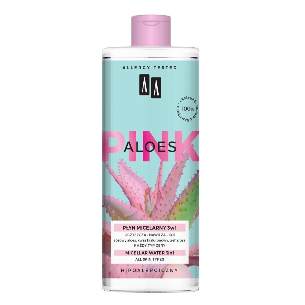Attīrošais micelārais ūdens AA Pink 3in1 Aloes 400 ml cena un informācija | Sejas ādas kopšana | 220.lv