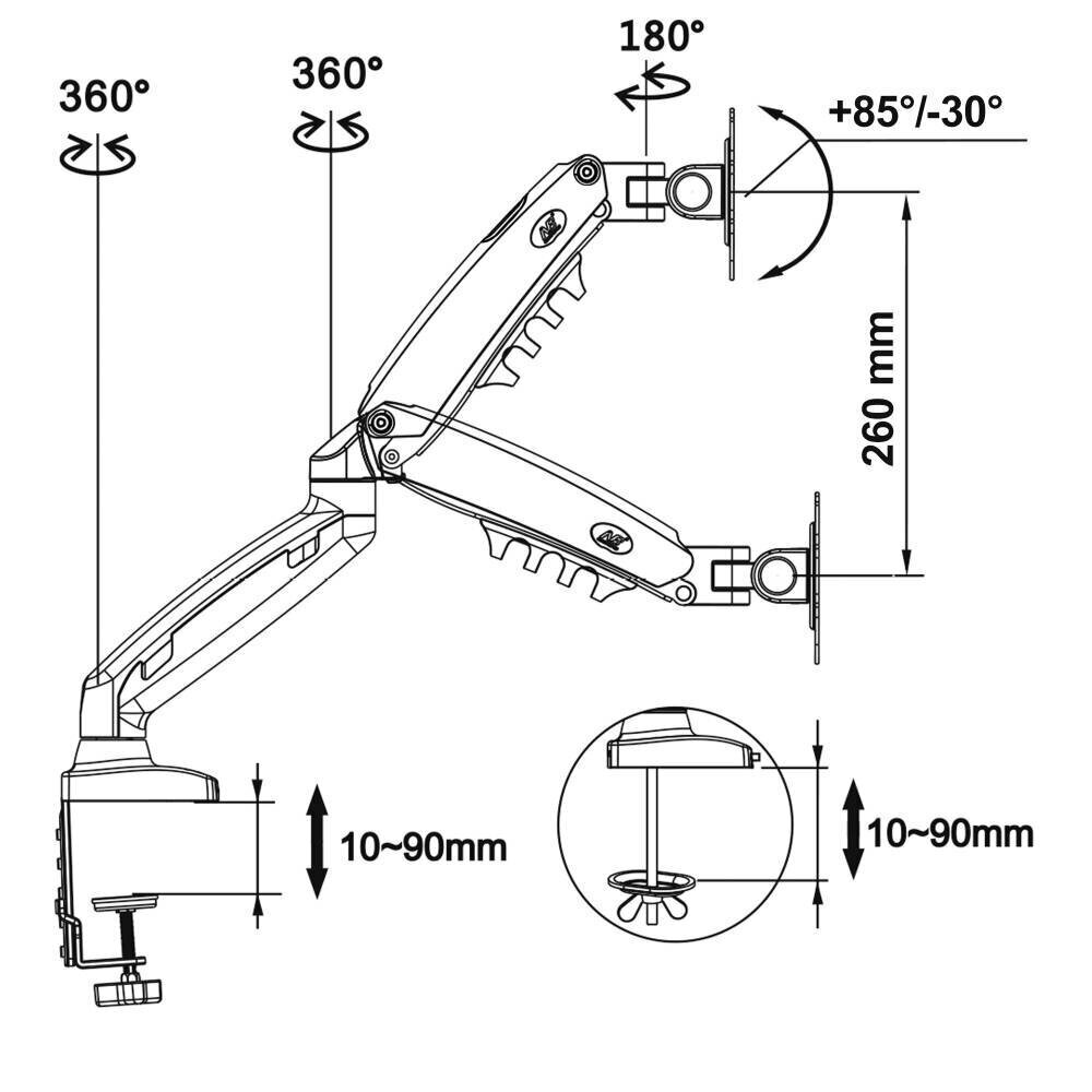 F80 17"-30" (vesa līdz 10*10,līdz 10kg) cena un informācija | Monitora turētāji | 220.lv