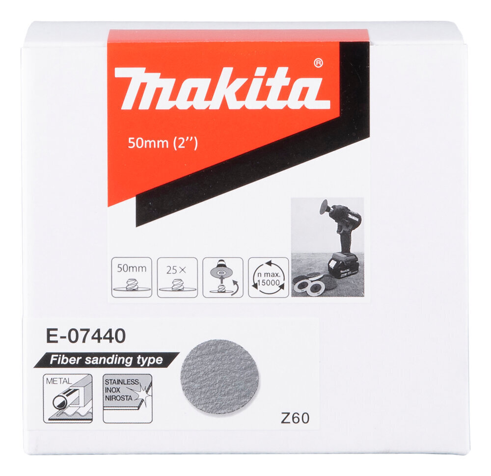 E-07440 Fibro slīpdisks 50mm, Z60, 25gab. Makita cena un informācija | Slīpmašīnas | 220.lv