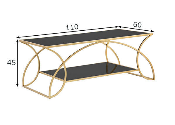 Kafijas galdiņš Glam 110 ar plauktu, melns/zeltainas krāsas cena un informācija | Žurnālgaldiņi | 220.lv