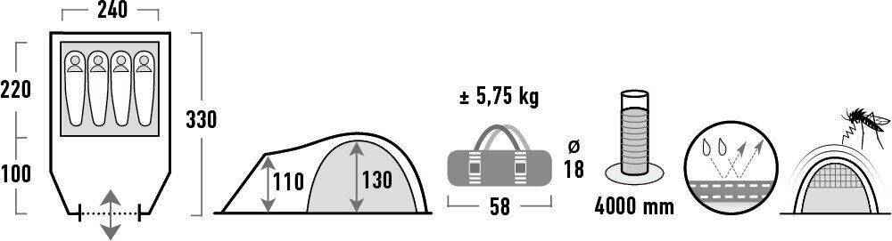 Telts High Peak Talos 4, melna cena un informācija | Teltis | 220.lv