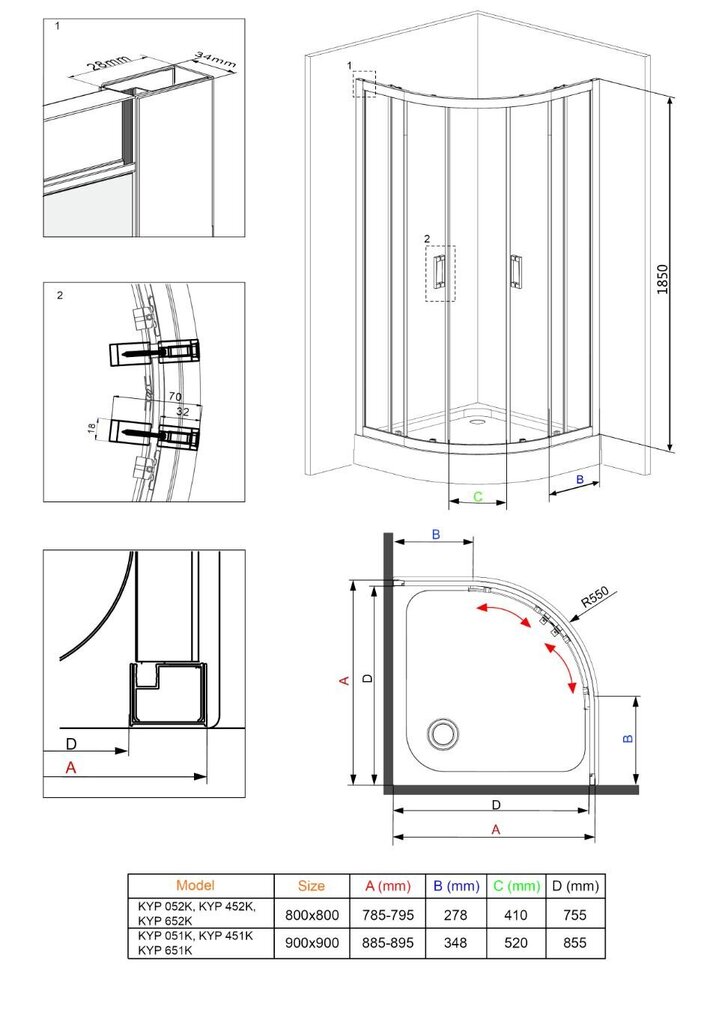 Deante dušas pusapaļā kabīne Funkia 80x80, 90x90 cm, grey cena un informācija | Dušas kabīnes | 220.lv