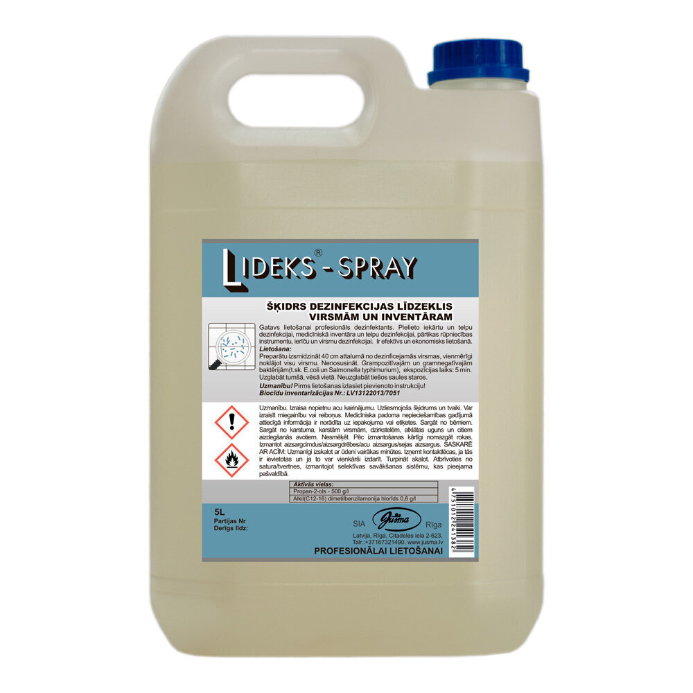 Dezinfekcijas līdzeklis Lideks-Spray, 5L (2) cena un informācija | Tīrīšanas līdzekļi | 220.lv