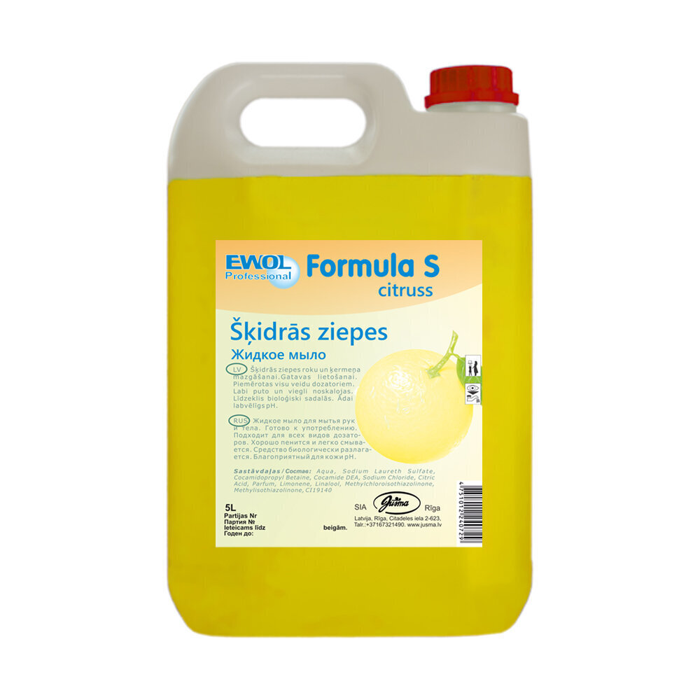 Šķidrās ziepes EWOL Formula S Citrus, 5L cena un informācija | Ziepes | 220.lv