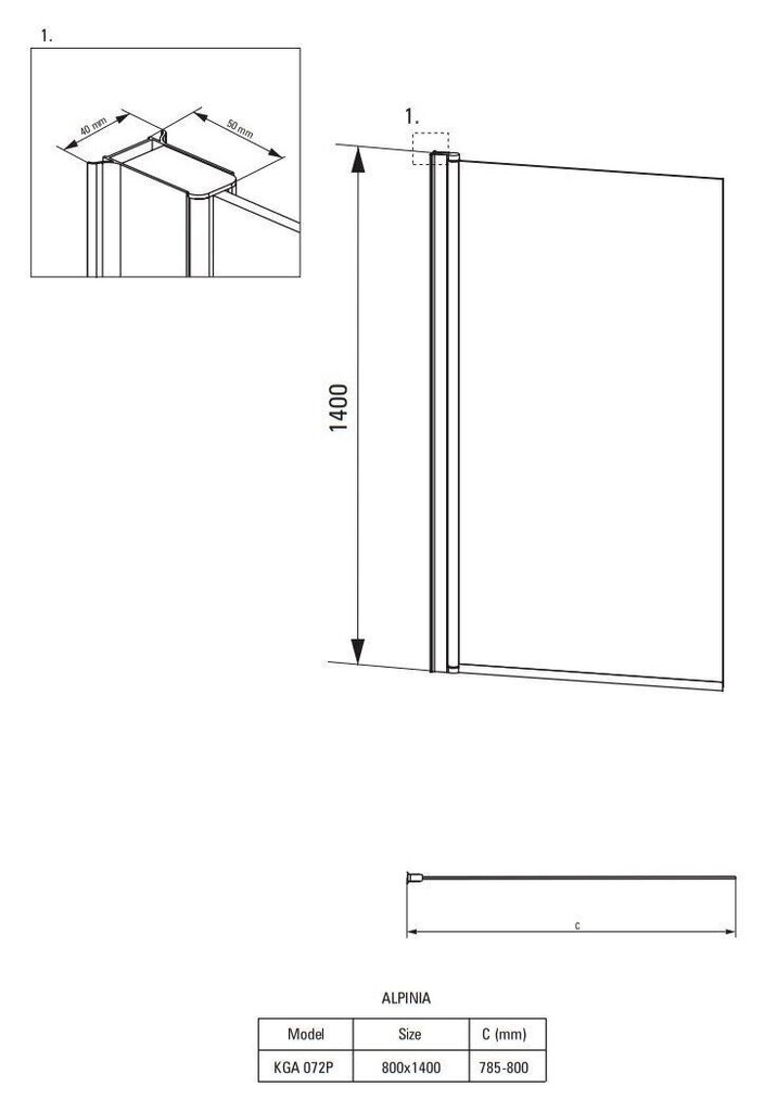 Vannas siena Deante Alpinia 80x140 cm, Chrome цена и информация | Piederumi vannām un dušas kabīnēm | 220.lv