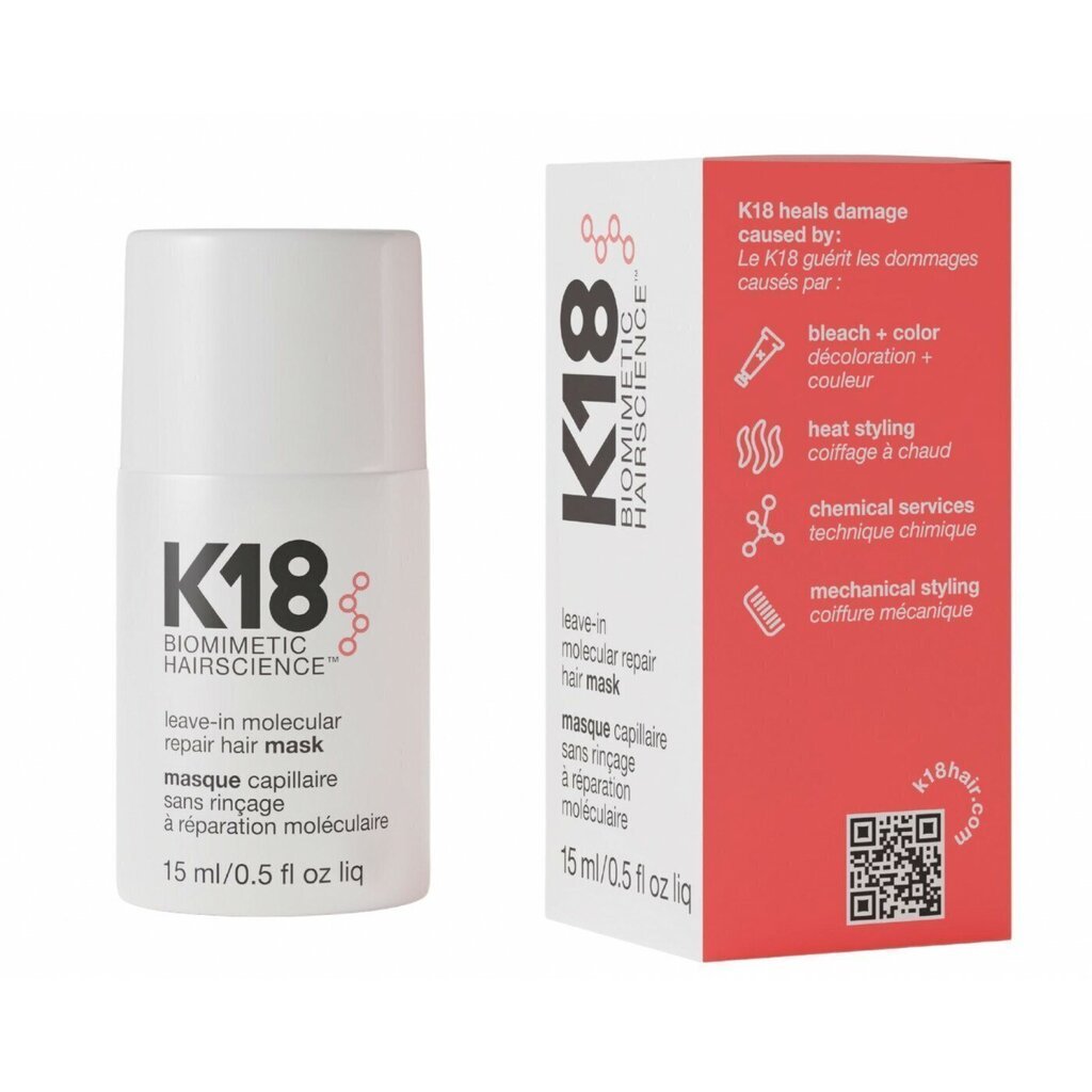 Peptīda molekulārās atjaunošanas matu maska K18 Peptide™ Mask 15 ml цена и информация | Matu uzlabošanai | 220.lv