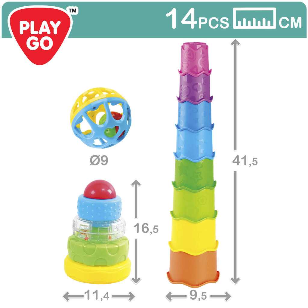 Rotaļlietu komplekts PlayGo (2 piramīdas, 1 grabulis), 6m+ цена и информация | Rotaļlietas zīdaiņiem | 220.lv