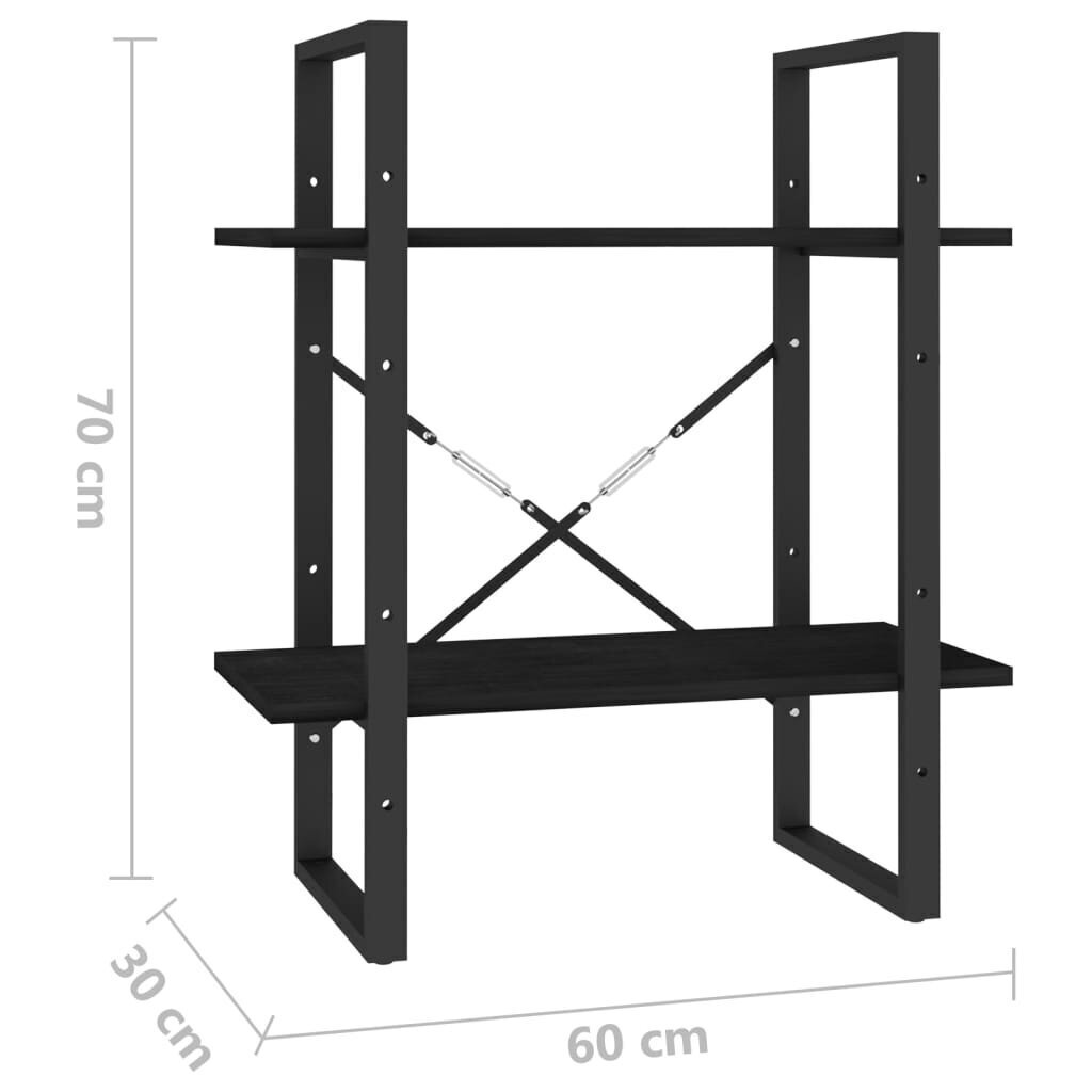 vidaXL 2-līmeņu grāmatu plaukts, melns, 60x30x70 cm, priedes masīvkoks cena un informācija | Plaukti | 220.lv