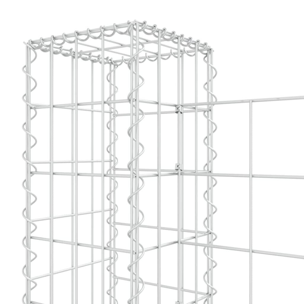vidaXL gabionu siena ar 4 stabiem, U-forma, dzelzs, 380x20x100 cm cena un informācija | Žogi un piederumi | 220.lv