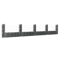 vidaXL gabionu siena ar 5 stabiem, U-forma, dzelzs, 500x20x100 cm cena un informācija | Žogi un piederumi | 220.lv