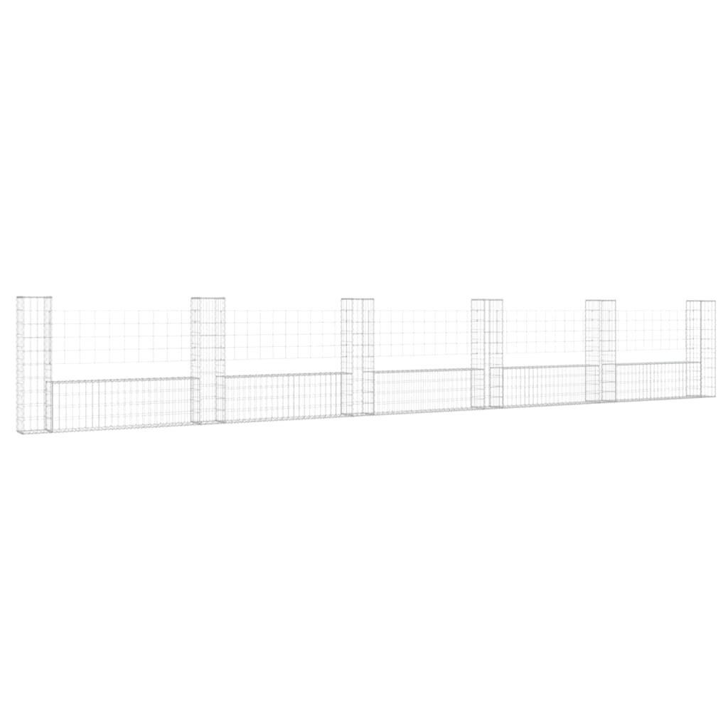 vidaXL gabionu siena ar 6 stabiem, U-forma, dzelzs, 620x20x100 cm cena un informācija | Žogi un piederumi | 220.lv