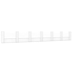 vidaXL gabionu siena ar 7 stabiem, U-forma, dzelzs, 740x20x100 cm cena un informācija | Žogi un piederumi | 220.lv