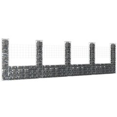 vidaXL gabionu siena ar 5 stabiem, U-forma, dzelzs, 500x20x150 cm cena un informācija | Žogi un piederumi | 220.lv