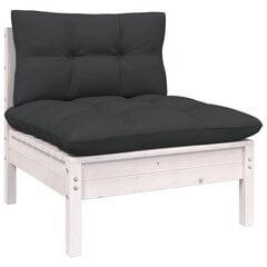 vidaXL dārza vidējais dīvāns ar matračiem, balts priedes masīvkoks cena un informācija | Dārza krēsli | 220.lv