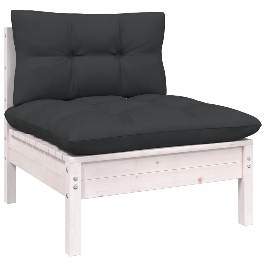 vidaXL dārza vidējais dīvāns ar matračiem, balts priedes masīvkoks цена и информация | Dārza krēsli | 220.lv