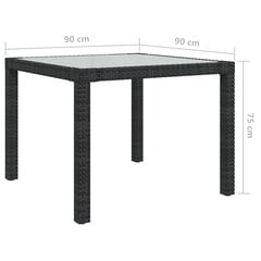 vidaXL dārza galds, 90x90x75 cm, rūdīts stikls un mākslīgā rotangpalma цена и информация | Столы для сада | 220.lv