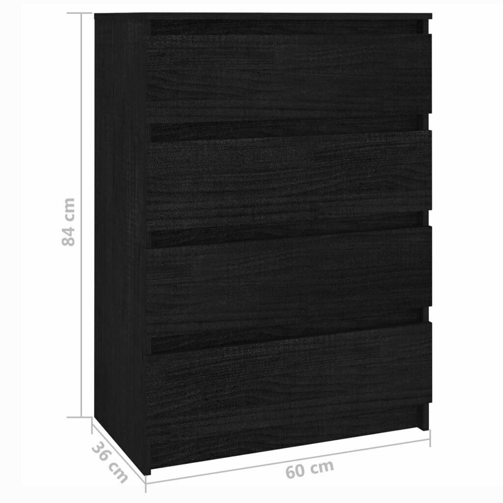 vidaXL TV skapītis, melns, 60x36x84 cm, priedes masīvkoks cena un informācija | Skapīši viesistabai | 220.lv