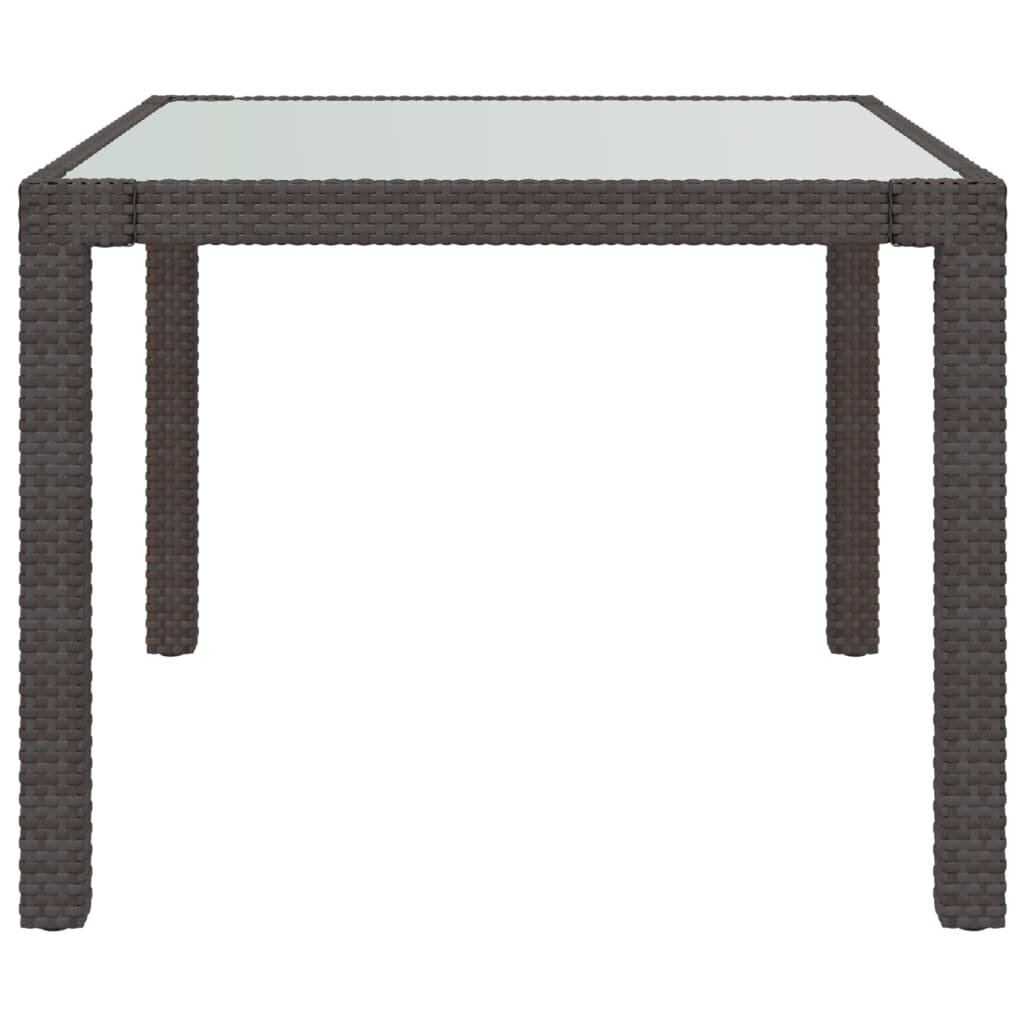 vidaXL dārza galds, 90x90x75 cm, rūdīts stikls, brūna PE rotangpalma cena un informācija | Dārza galdi | 220.lv