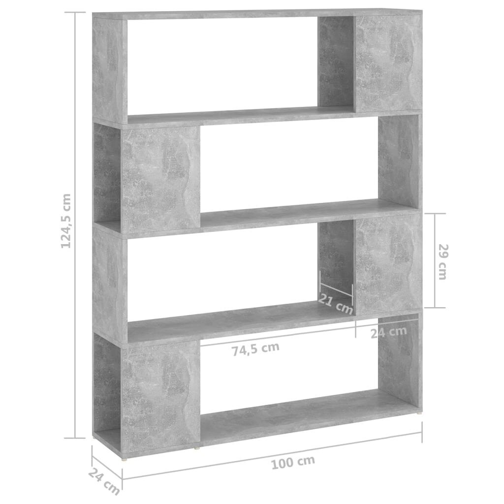 vidaXL grāmatu plaukts, betona pelēks, 100x24x124 cm цена и информация | Plaukti | 220.lv