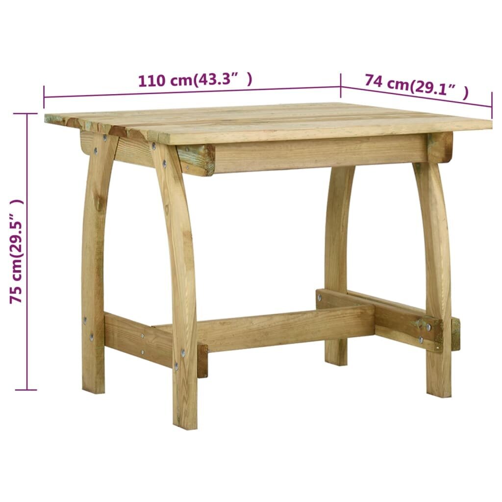 vidaXL dārza galds, 110x74x75 cm, impregnēts priedes koks cena un informācija | Dārza galdi | 220.lv