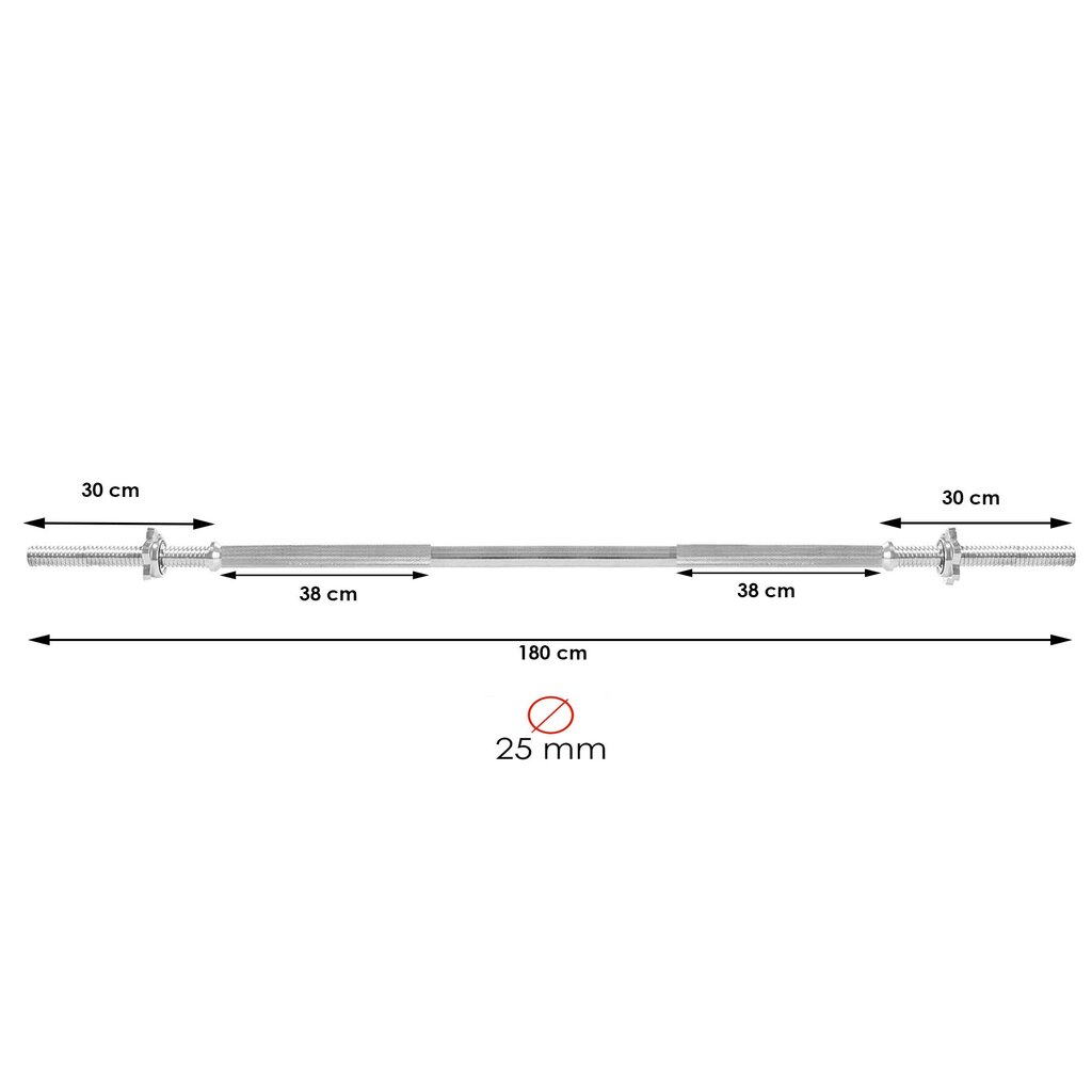 Fitnesa taisns stienis Springos FA1047 180 cm 25mm cena un informācija | Svari, hanteles, stieņi | 220.lv