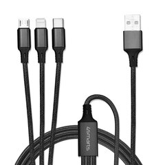 Кабель для зарядки 4smarts Textile Cable 3in1 ForkCord Micro USB/USB-C/Lightning, 1 м, черный цена и информация | Кабели и провода | 220.lv