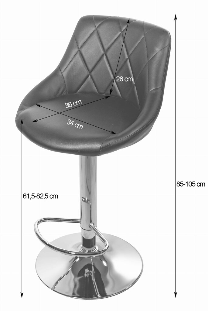 Bāra-pusstieņa krēsls Kast, mākslīgā āda, melns/sudrabs cena un informācija | Virtuves un ēdamistabas krēsli | 220.lv