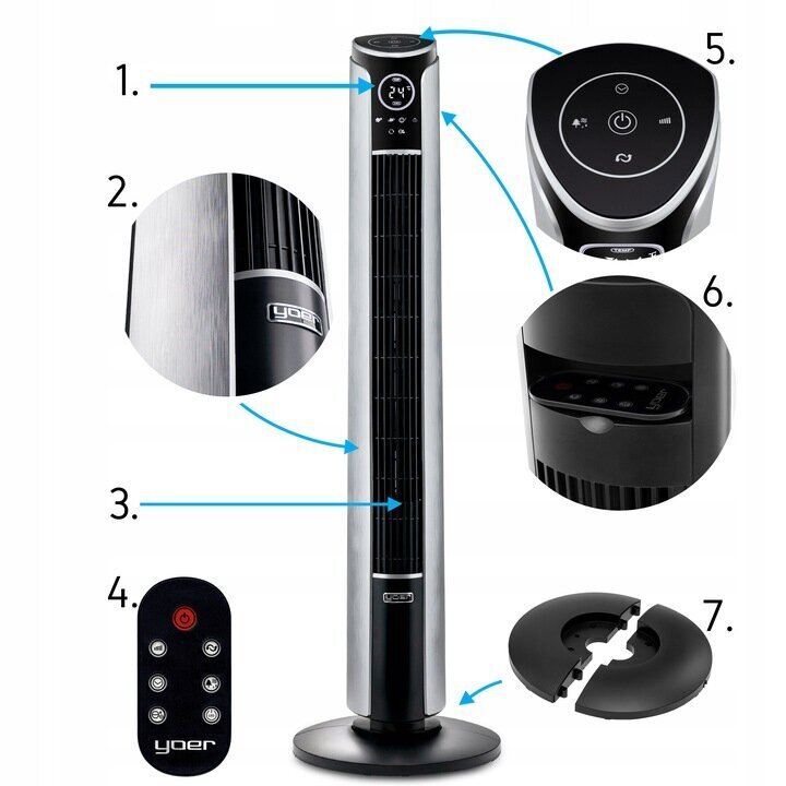Ventilatora kolonna, jonizācija, melna, atjaunināts modelis. цена и информация | Ventilatori | 220.lv