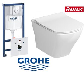 Slēptā rāmja Grohe Rapid SL 4in1 38813001 un piekaramā klozetpoda Ravak Classic Rimoff komplekts cena un informācija | Tualetes podi | 220.lv